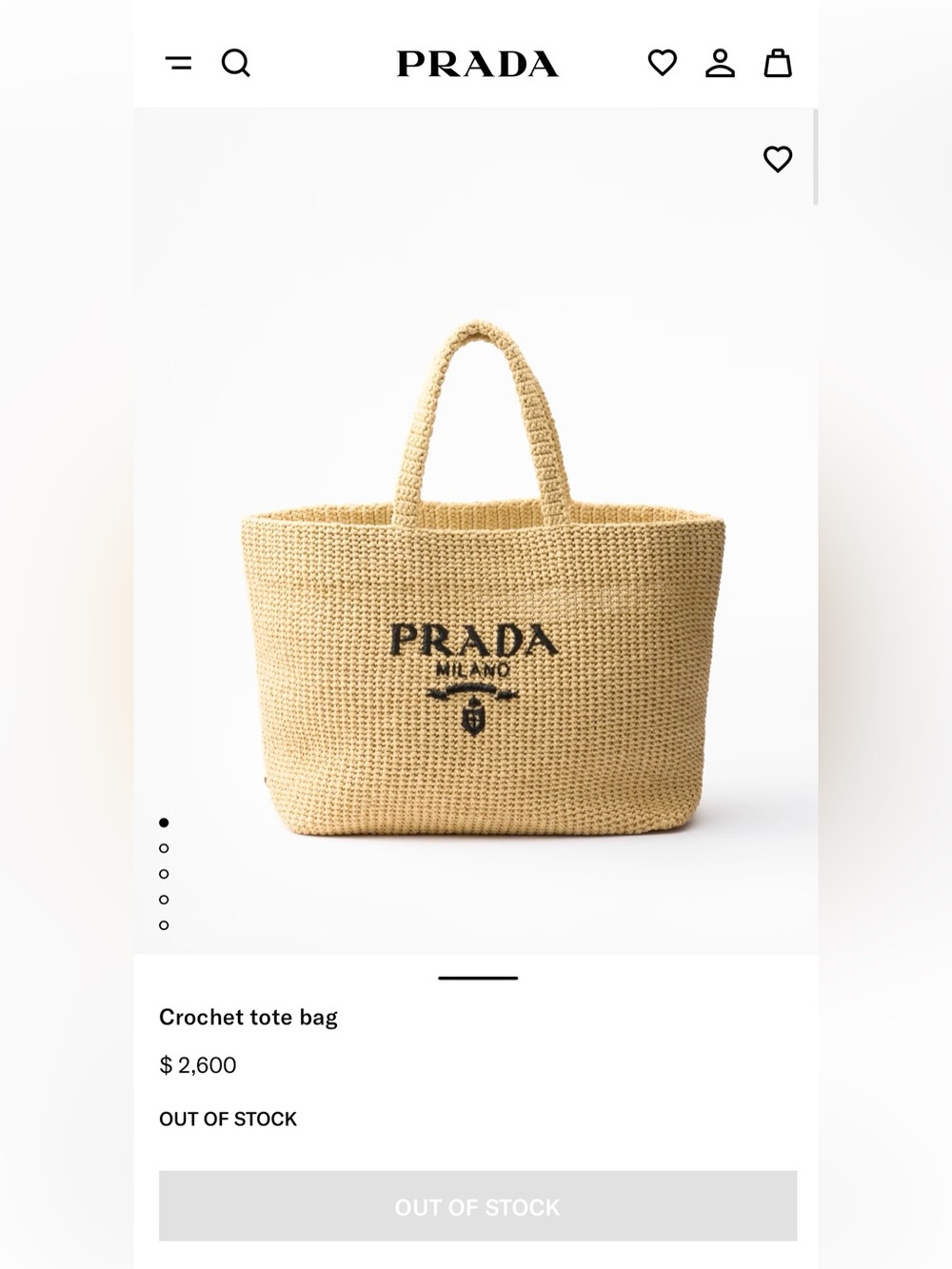 ✨NEW✨PRADA Yarn Raffia Effect Embroidered Logo Large Crochet Tote Bag - Natural - Picture 3 of 16